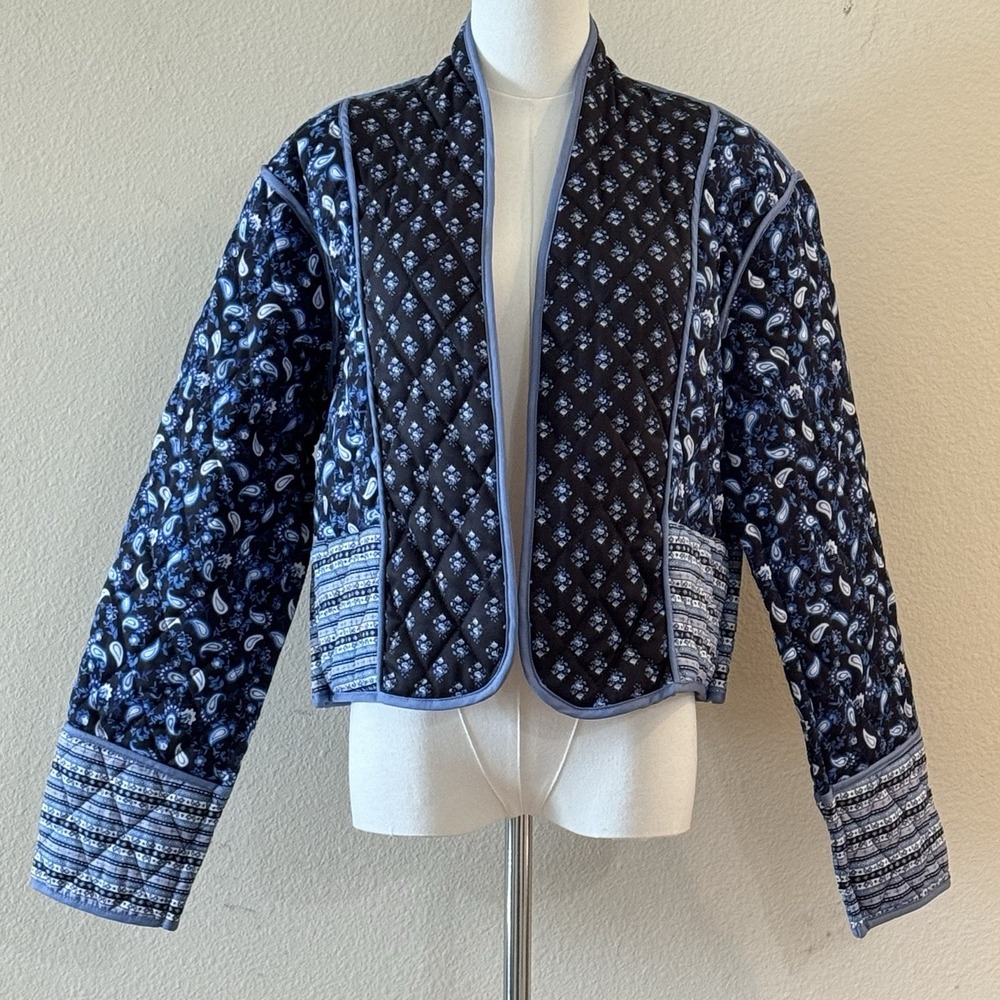 Reversible Quilted Paisley Floral Jacket Boho Cottagecore Open Front‎ Womens M